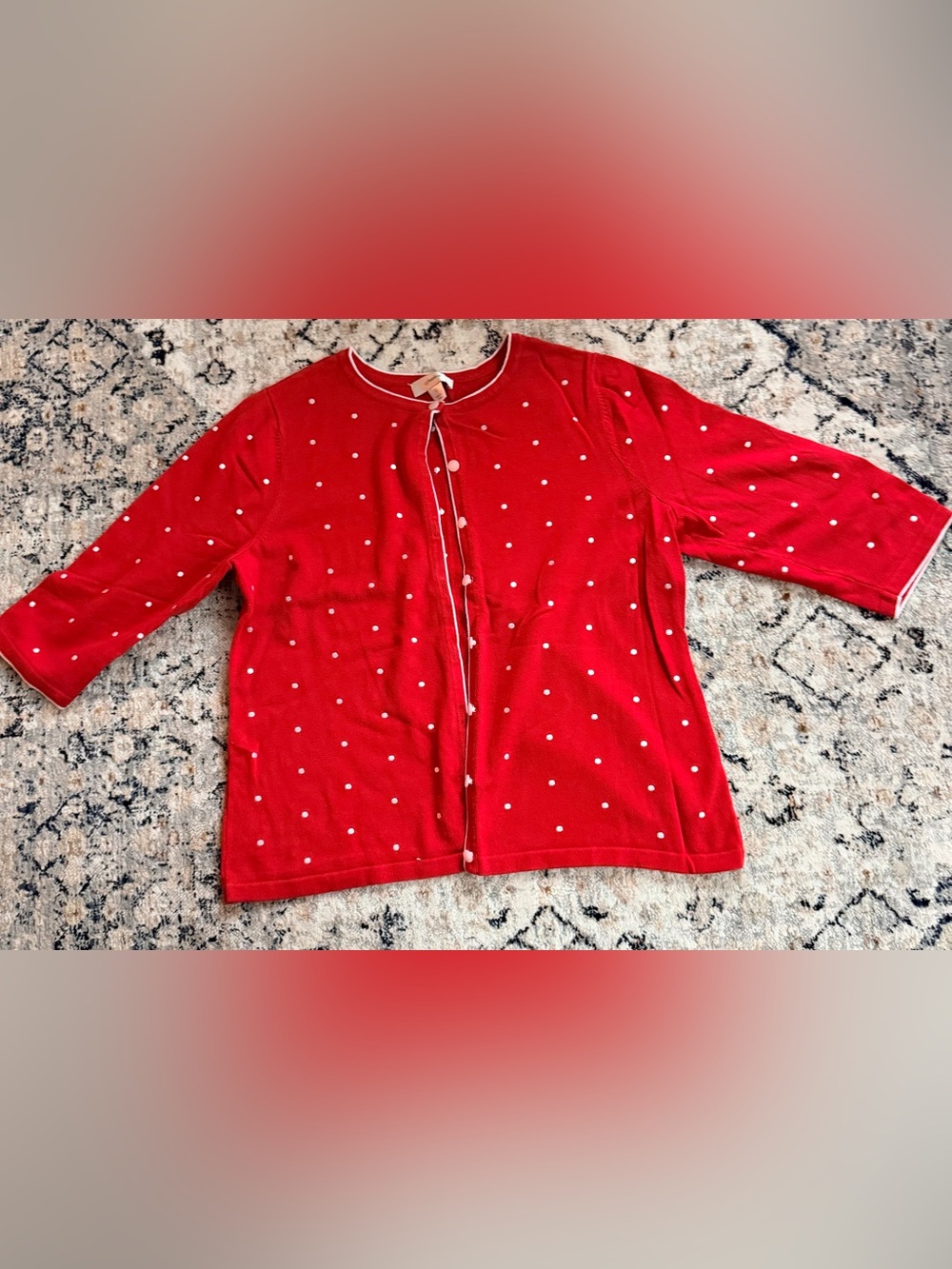 Cj banks Red Polka Dot Cardigan with White Trim